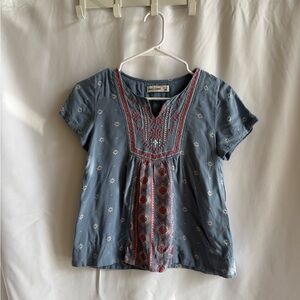 abercrombie kids Blue Short-Sleeve Embroidered Blouse